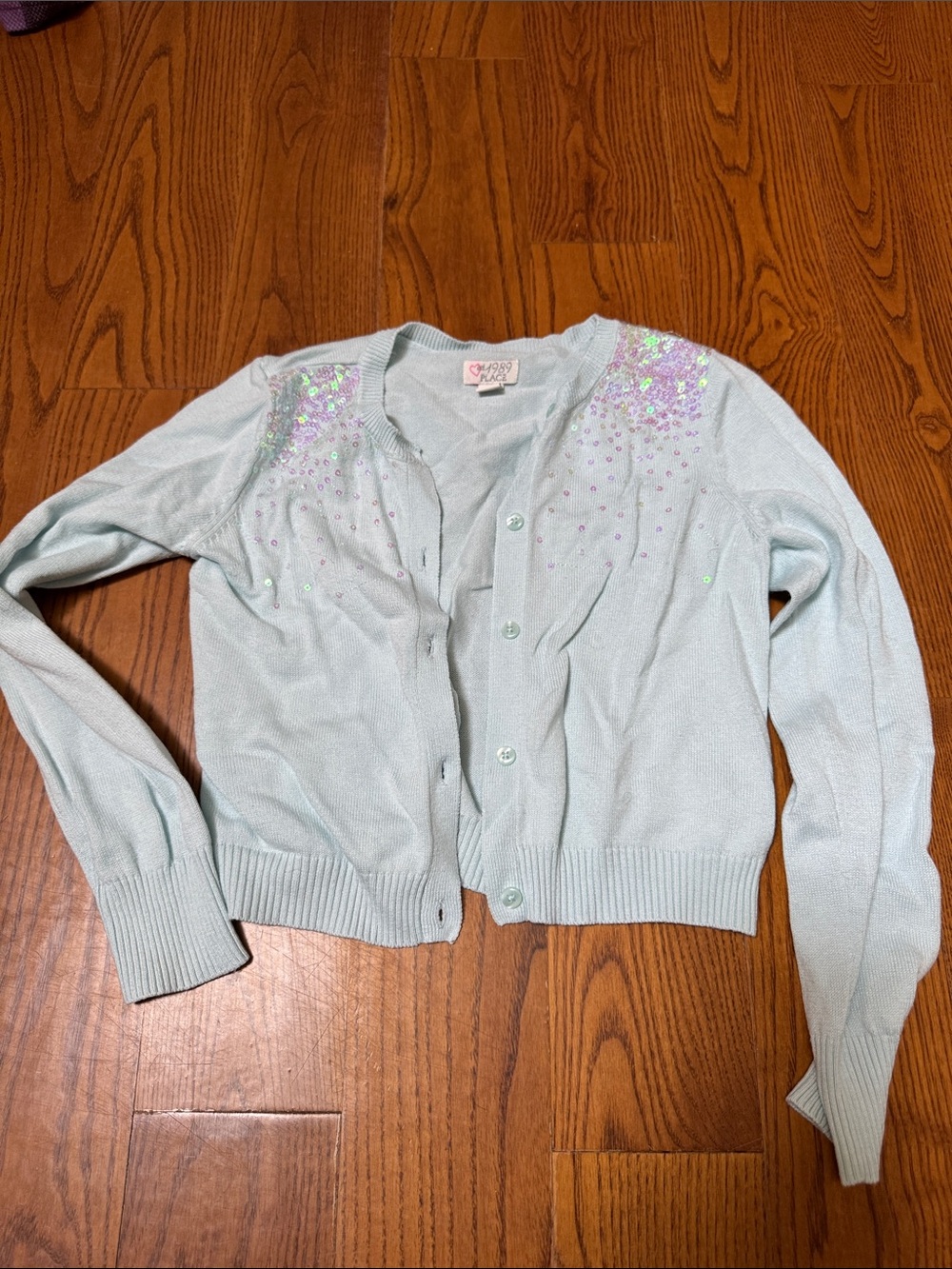 1989 Place Light Blue Sequin Shoulder Cardigan